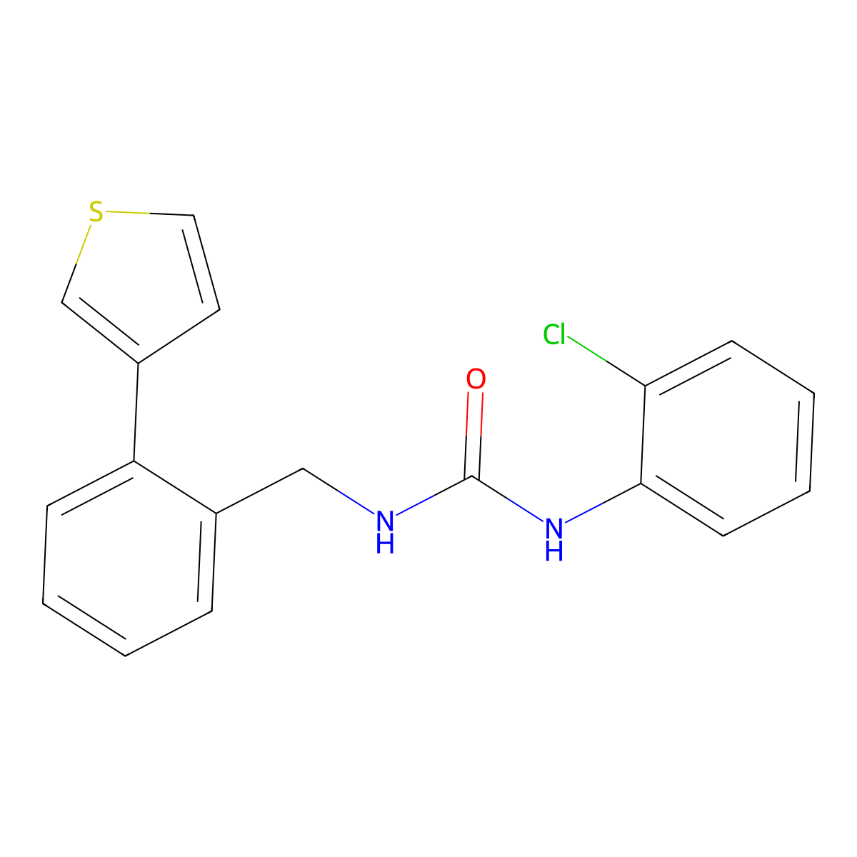 1-(2-Chlorophenyl)-3-(2-(thiophen-3-yl)benzyl)urea molecular structure, CAS 1797143-30-6