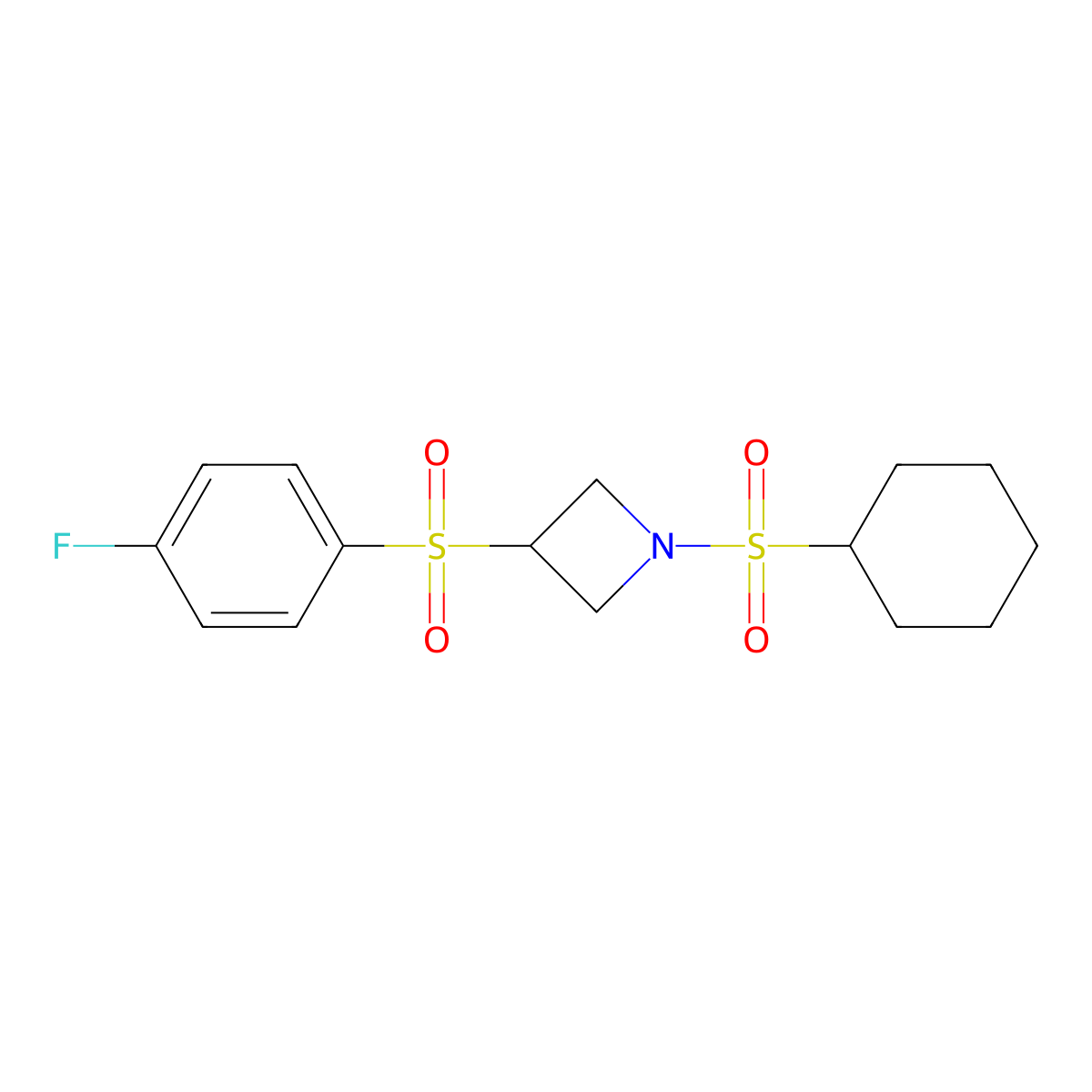 1-(Cyclohexylsulfonyl)-3-((4-fluorophenyl)sulfonyl)azetidine molecular structure, CAS 1797143-72-6