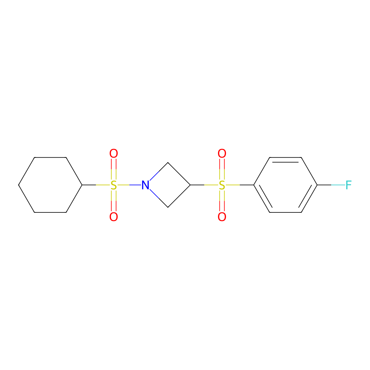 1-(Cyclohexylsulfonyl)-3-((4-fluorophenyl)sulfonyl)azetidine molecular structure, CAS 1797143-72-6