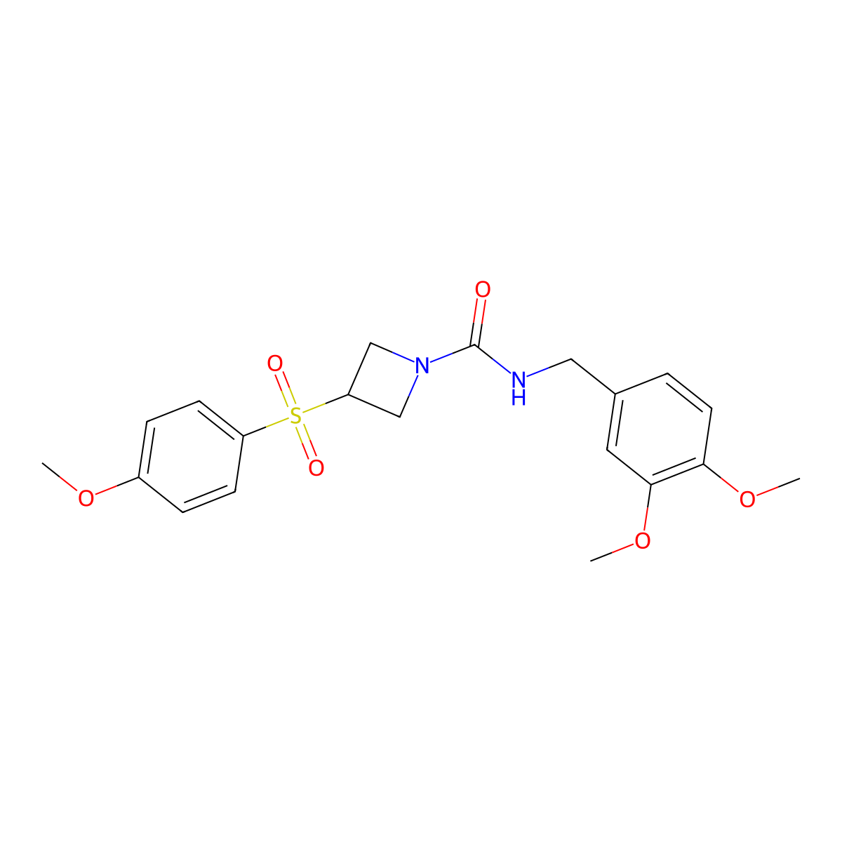 N-(3,4-dimethoxybenzyl)-3-((4-methoxyphenyl)sulfonyl)azetidine-1-carboxamide molecular structure, CAS 1797144-31-0
