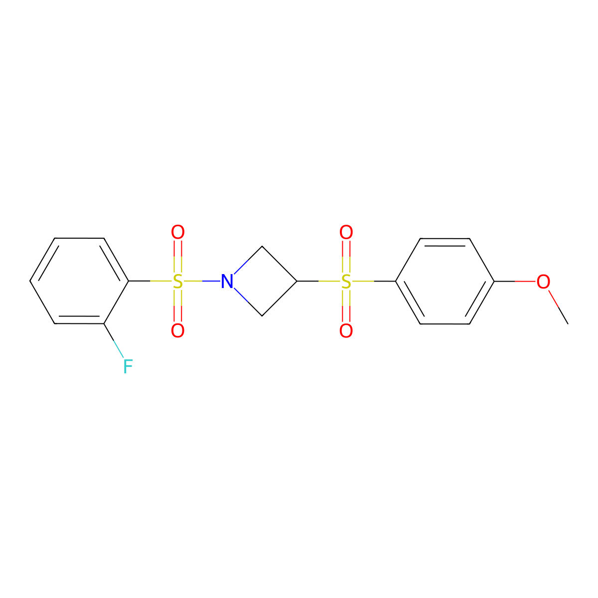 1-((2-Fluorophenyl)sulfonyl)-3-((4-methoxyphenyl)sulfonyl)azetidine molecular structure, CAS 1797144-39-8