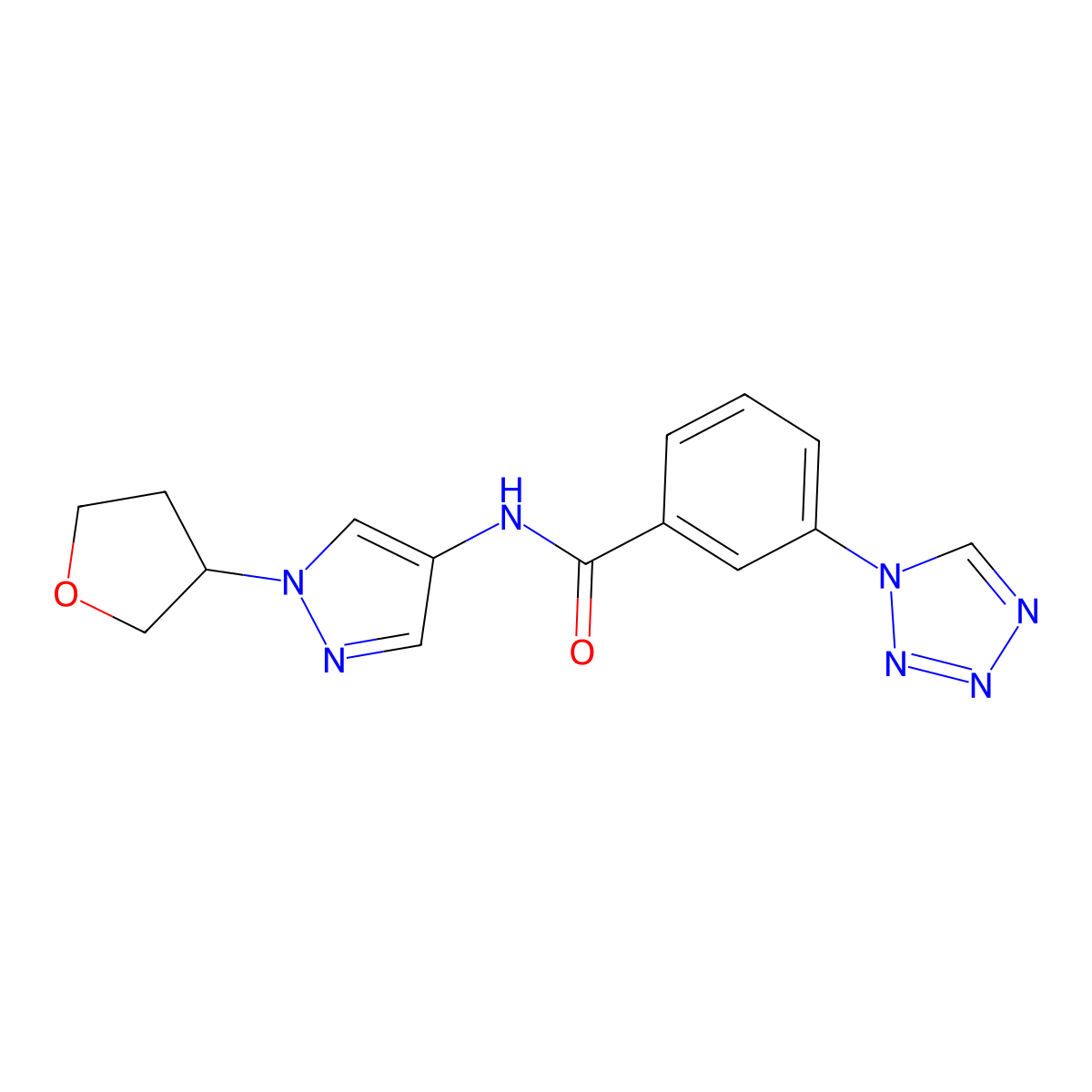 N-(1-(tetrahydrofuran-3-yl)-1H-pyrazol-4-yl)-3-(1H-tetrazol-1-yl)benzamide molecular structure, CAS 1797144-63-8