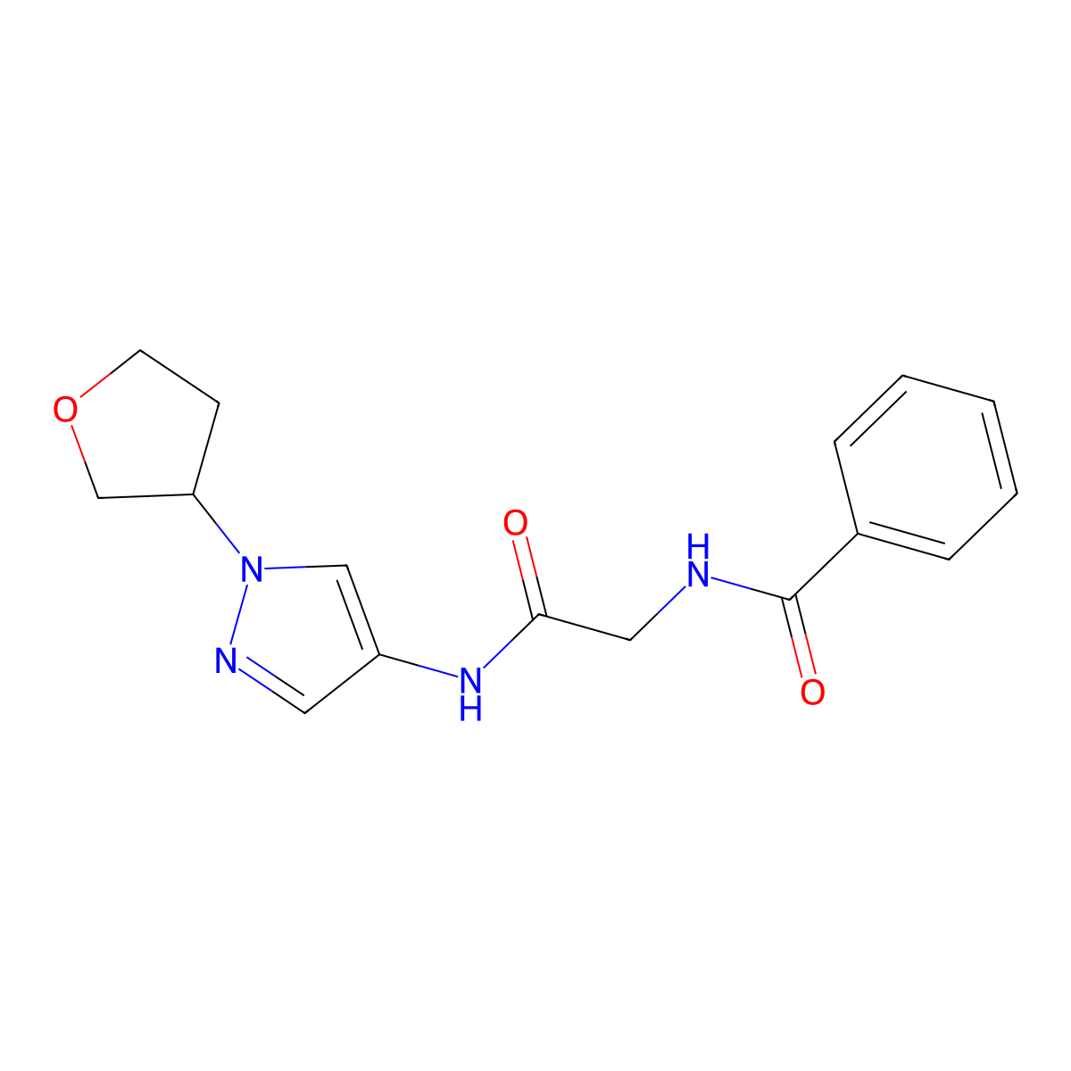 N-(2-oxo-2-((1-(tetrahydrofuran-3-yl)-1H-pyrazol-4-yl)amino)ethyl)benzamide molecular structure, CAS 1797145-78-8
