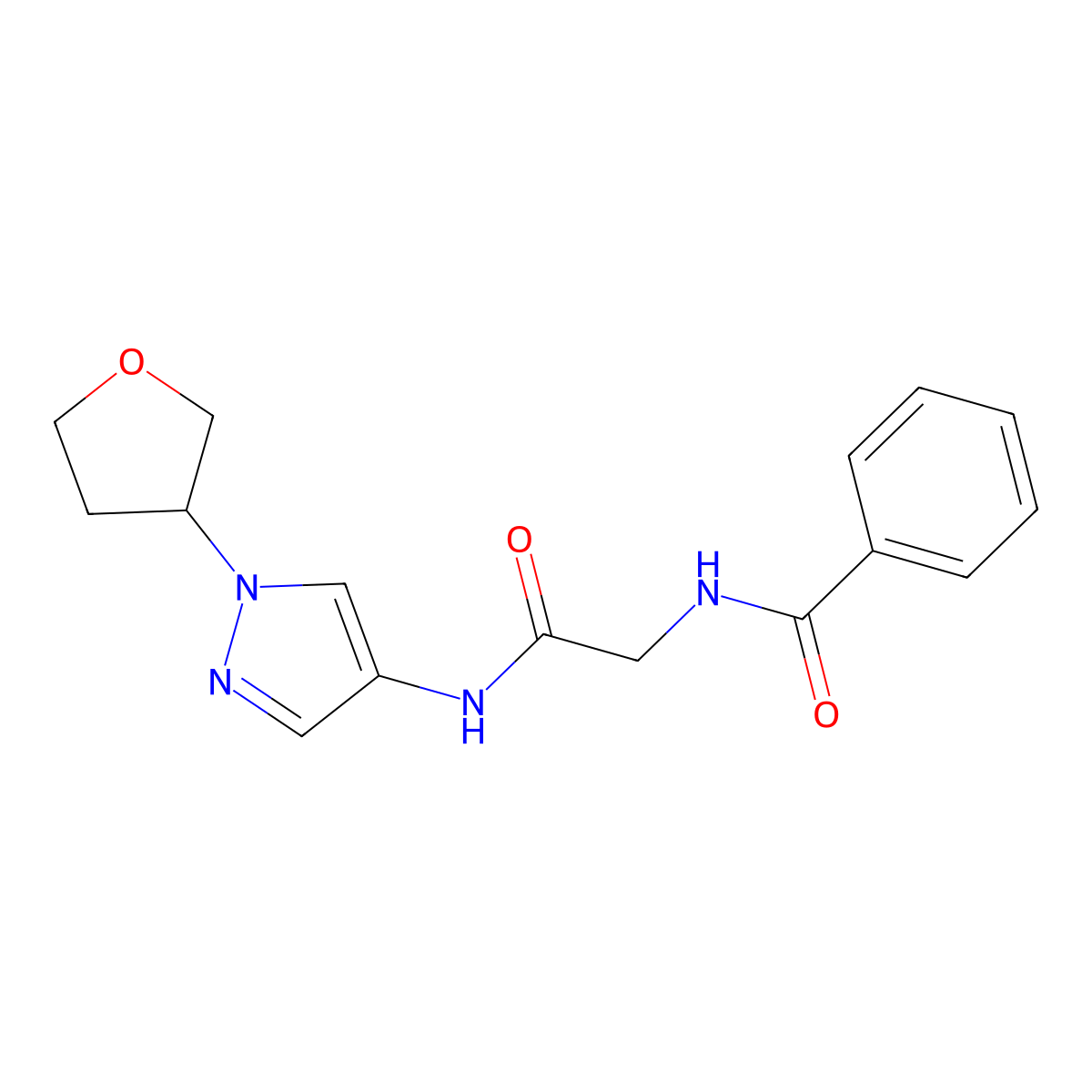 N-(2-oxo-2-((1-(tetrahydrofuran-3-yl)-1H-pyrazol-4-yl)amino)ethyl)benzamide molecular structure, CAS 1797145-78-8