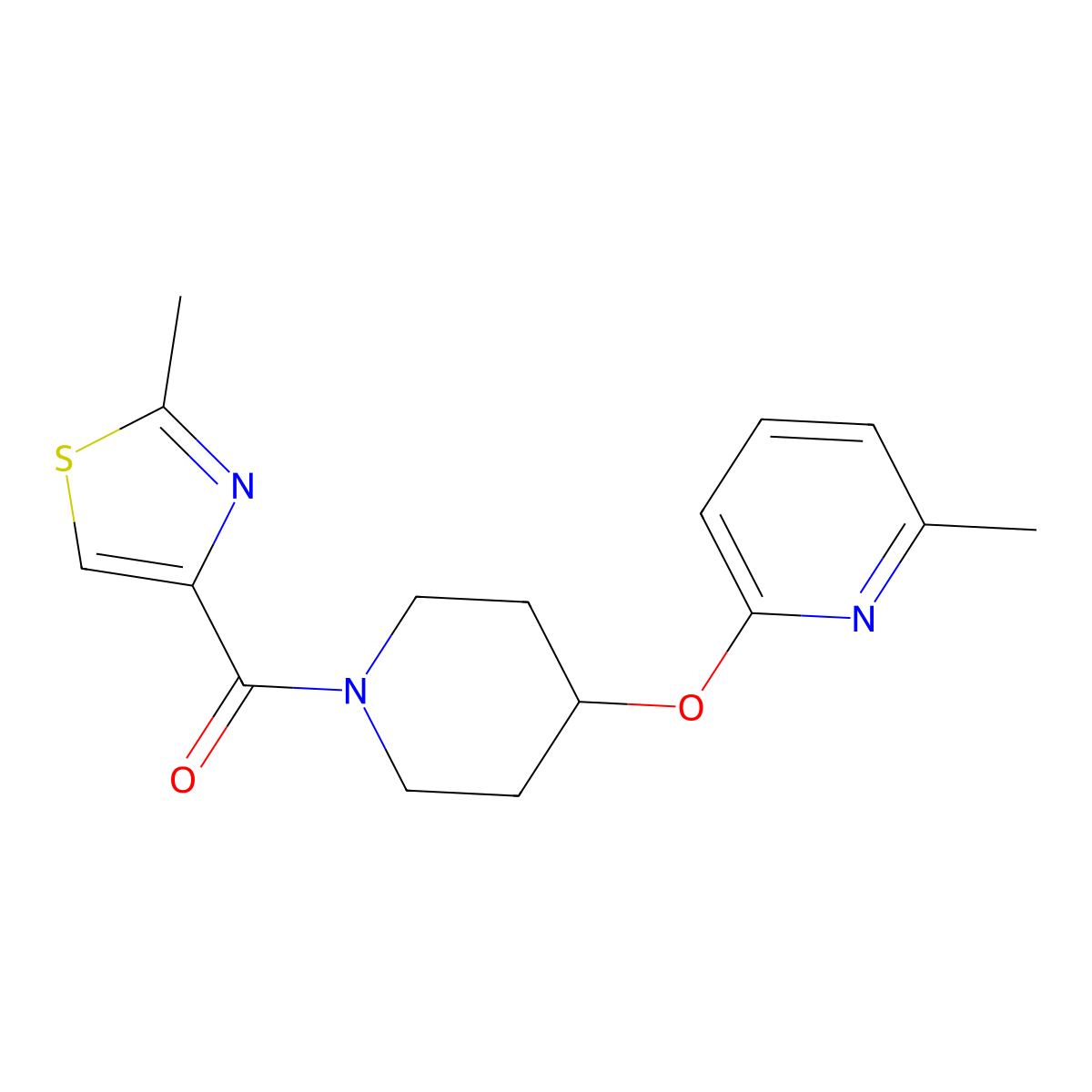 (4-((6-Methylpyridin-2-yl)oxy)piperidin-1-yl)(2-methylthiazol-4-yl)methanone molecular structure, CAS 1797147-01-3