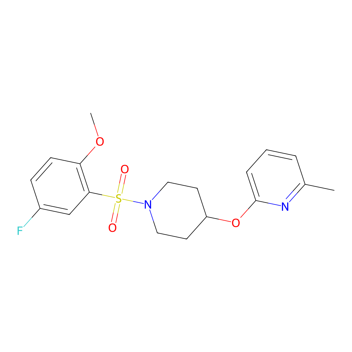 2-((1-((5-Fluoro-2-methoxyphenyl)sulfonyl)piperidin-4-yl)oxy)-6-methylpyridine molecular structure, CAS 1797147-38-6