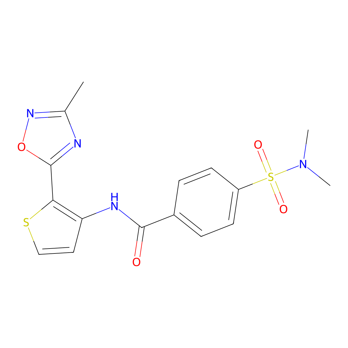4-(N,N-dimethylsulfamoyl)-N-(2-(3-methyl-1,2,4-oxadiazol-5-yl)thiophen-3-yl)benzamide molecular structure, CAS 1797147-69-3