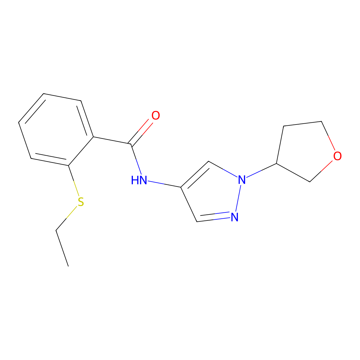 2-(ethylsulfanyl)-N-[1-(oxolan-3-yl)-1H-pyrazol-4-yl]benzamide molecular structure, CAS 1797158-41-8