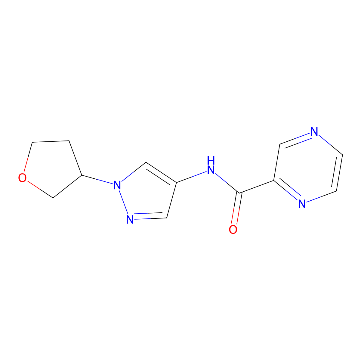 N-(1-(tetrahydrofuran-3-yl)-1H-pyrazol-4-yl)pyrazine-2-carboxamide molecular structure, CAS 1797158-55-4