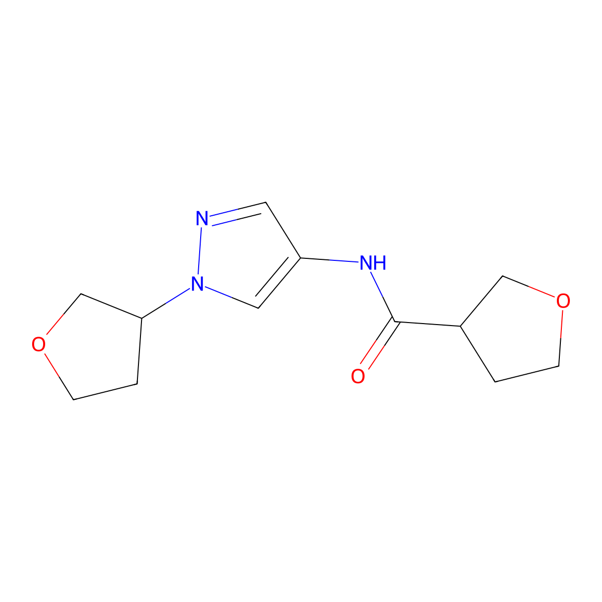 N-(1-(tetrahydrofuran-3-yl)-1H-pyrazol-4-yl)tetrahydrofuran-3-carboxamide molecular structure, CAS 1797158-64-5