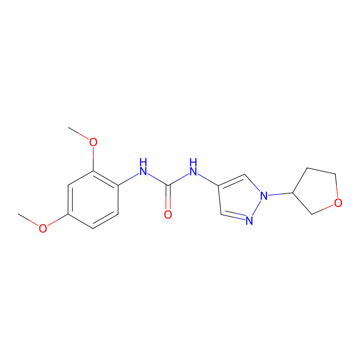 1-(2,4-dimethoxyphenyl)-3-(1-(tetrahydrofuran-3-yl)-1H-pyrazol-4-yl)urea molecular structure, CAS 1797158-71-4