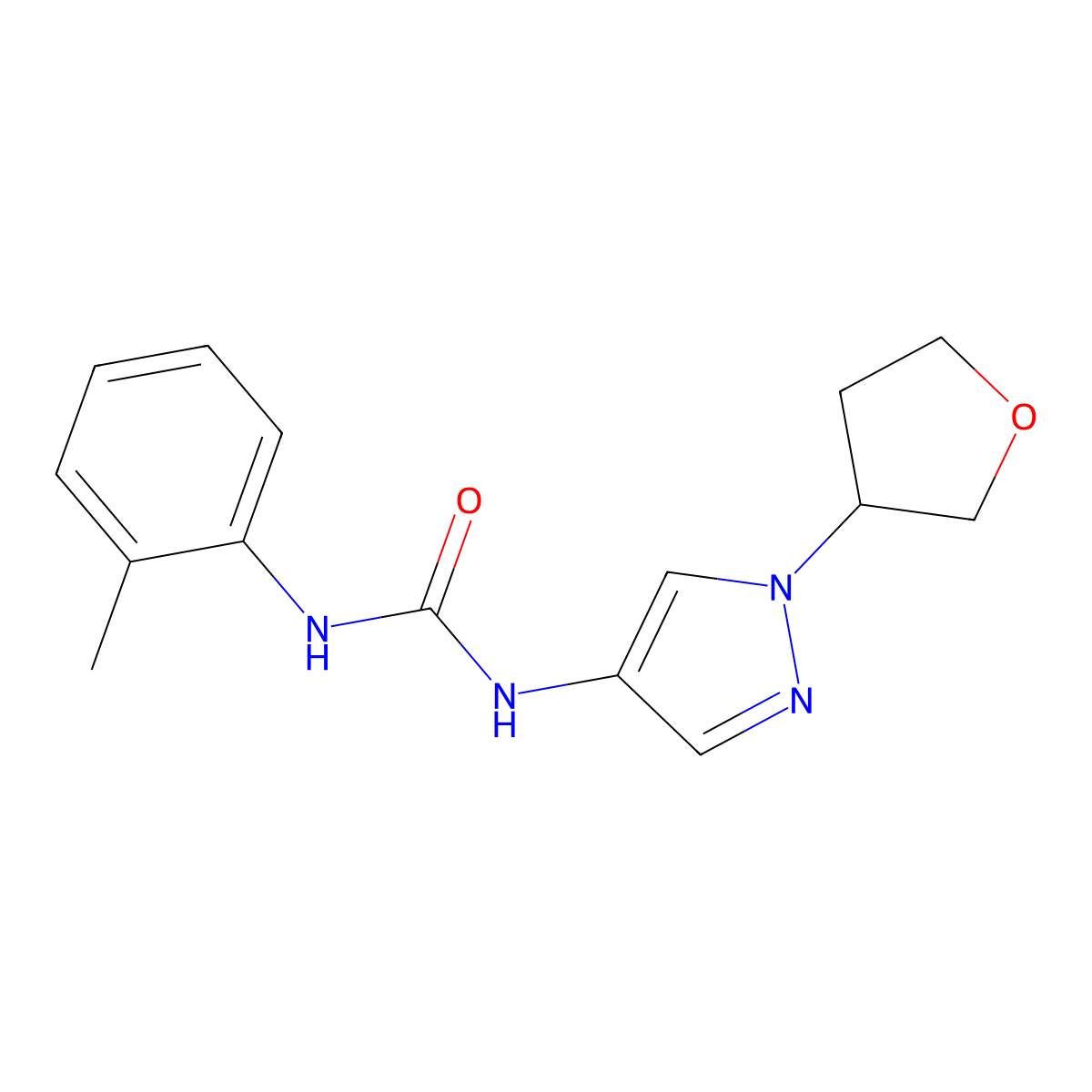 1-(1-(tetrahydrofuran-3-yl)-1H-pyrazol-4-yl)-3-(o-tolyl)urea molecular structure, CAS 1797158-75-8