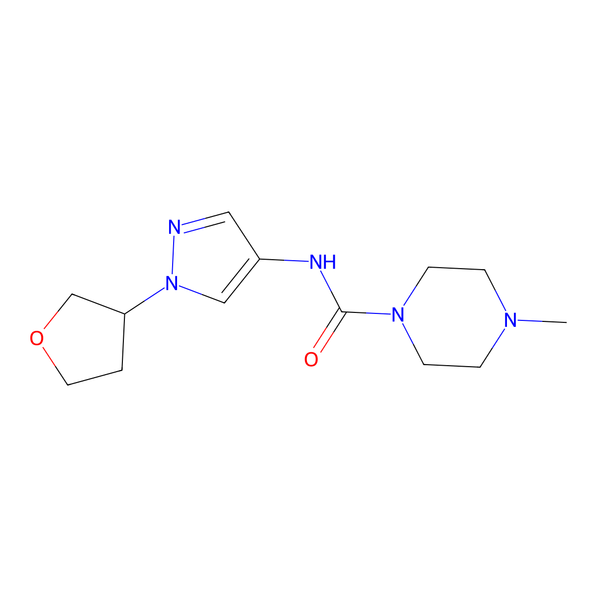 4-methyl-N-[1-(oxolan-3-yl)-1H-pyrazol-4-yl]piperazine-1-carboxamide molecular structure, CAS 1797158-79-2