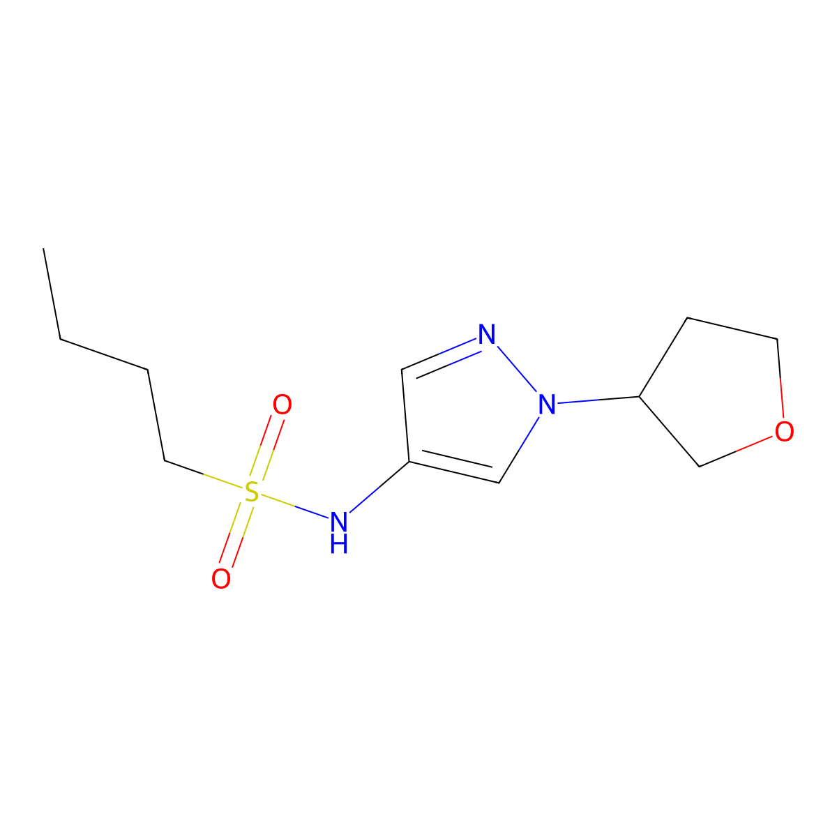 N-(1-(tetrahydrofuran-3-yl)-1H-pyrazol-4-yl)butane-1-sulfonamide molecular structure, CAS 1797158-83-8
