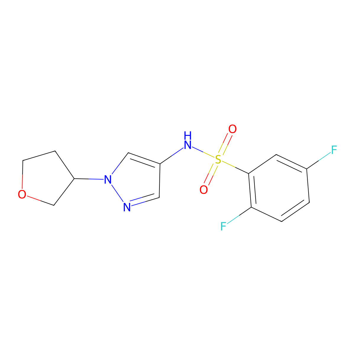 2,5-difluoro-N-(1-(tetrahydrofuran-3-yl)-1H-pyrazol-4-yl)benzenesulfonamide molecular structure, CAS 1797158-89-4