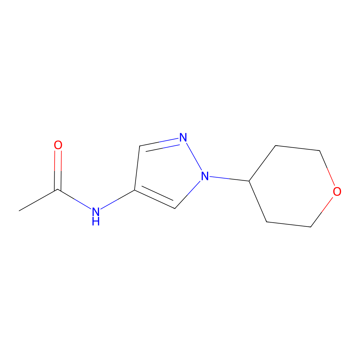 N-(1-(tetrahydro-2H-pyran-4-yl)-1H-pyrazol-4-yl)acetamide molecular structure, CAS 1797159-03-5