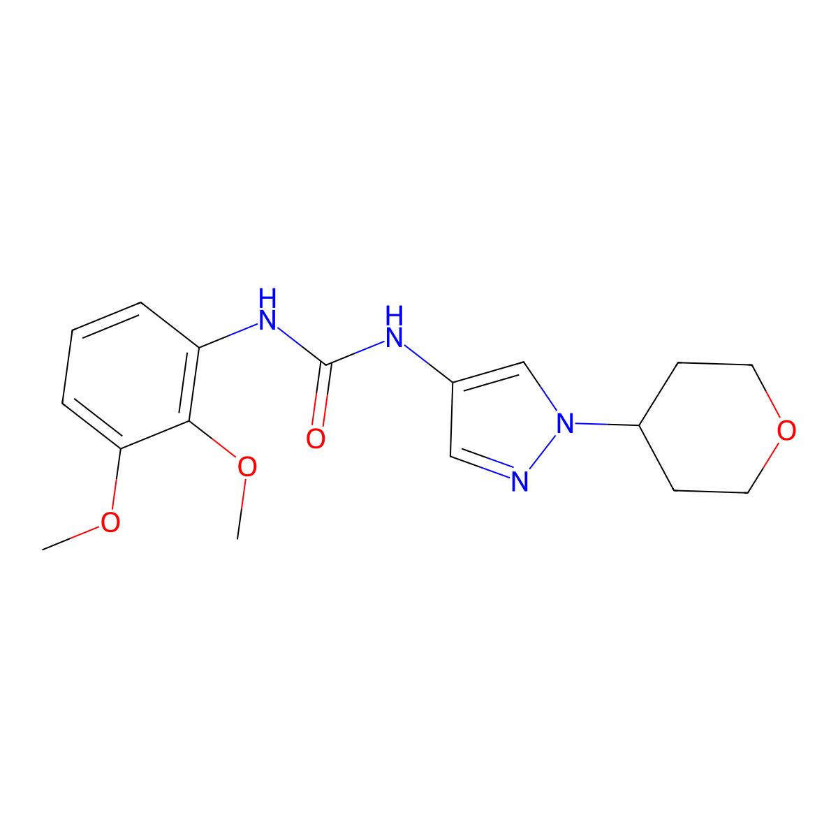 1-(2,3-dimethoxyphenyl)-3-(1-(tetrahydro-2H-pyran-4-yl)-1H-pyrazol-4-yl)urea molecular structure, CAS 1797159-12-6