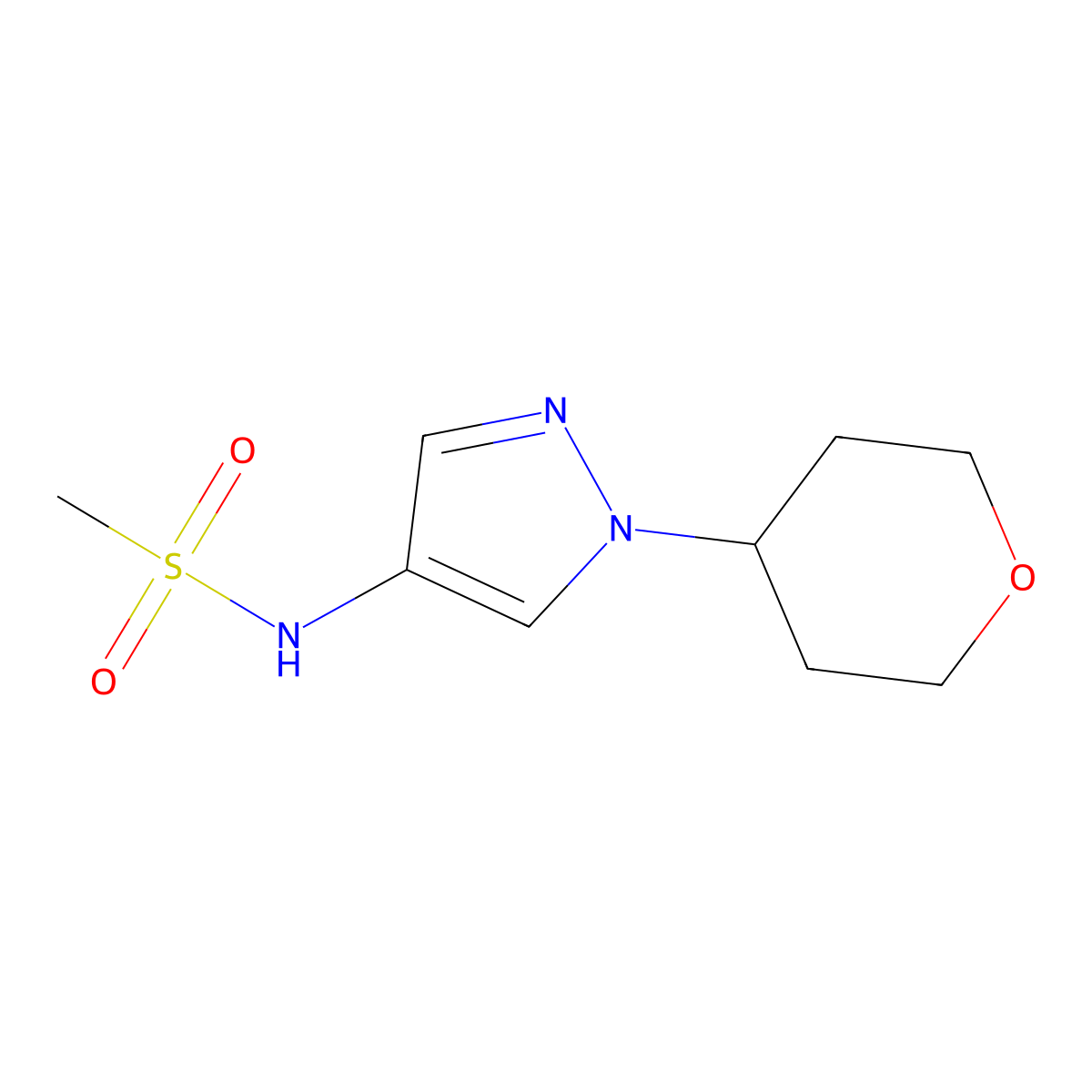 N-(1-(tetrahydro-2H-pyran-4-yl)-1H-pyrazol-4-yl)methanesulfonamide molecular structure, CAS 1797159-16-0