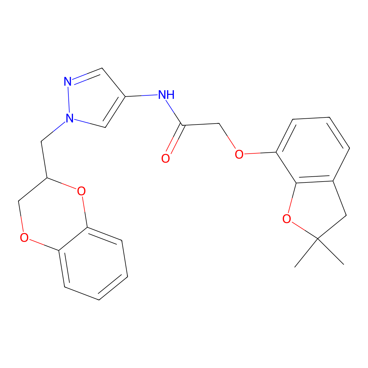 N-{1-[(2,3-dihydro-1,4-benzodioxin-2-yl)methyl]-1H-pyrazol-4-yl}-2-[(2,2-dimethyl-2,3-dihydro-1-benzofuran-7-yl)oxy]acetamide molecular structure, CAS 1797159-22-8