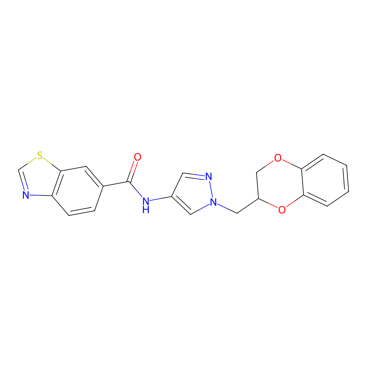 N-(1-((2,3-dihydrobenzo[b][1,4]dioxin-2-yl)methyl)-1H-pyrazol-4-yl)benzo[d]thiazole-6-carboxamide molecular structure, CAS 1797159-28-4