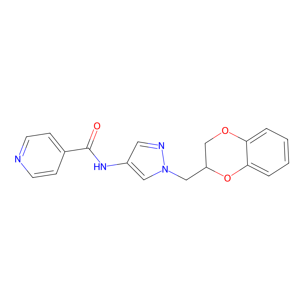 N-(1-((2,3-dihydrobenzo[b][1,4]dioxin-2-yl)methyl)-1H-pyrazol-4-yl)isonicotinamide molecular structure, CAS 1797159-37-5