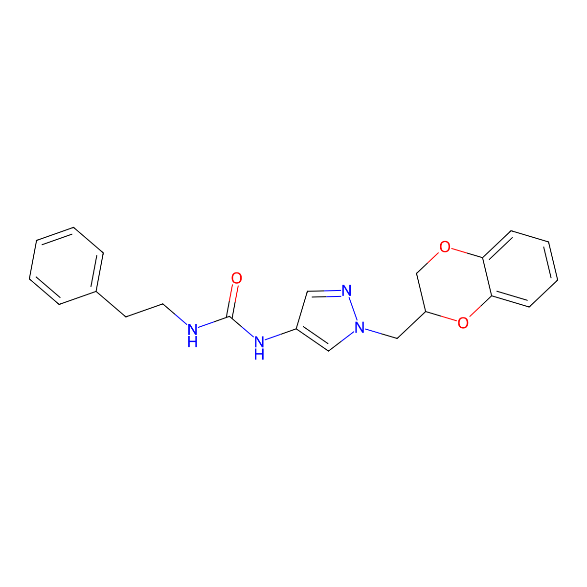 1-(1-((2,3-dihydrobenzo[b][1,4]dioxin-2-yl)methyl)-1H-pyrazol-4-yl)-3-phenethylurea molecular structure, CAS 1797159-41-1