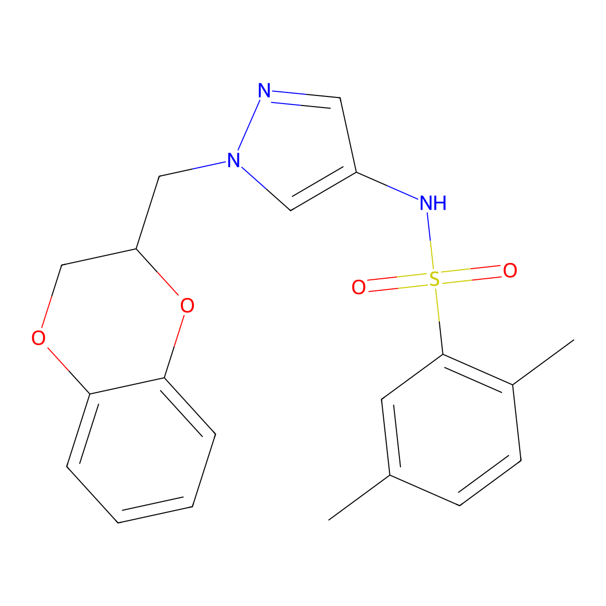 N-(1-((2,3-dihydrobenzo[b][1,4]dioxin-2-yl)methyl)-1H-pyrazol-4-yl)-2,5-dimethylbenzenesulfonamide molecular structure, CAS 1797159-45-5