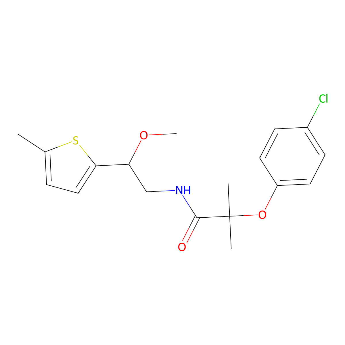 2-(4-Chlorophenoxy)-N-[2-methoxy-2-(5-methylthiophen-2-YL)ethyl]-2-methylpropanamide molecular structure, CAS 1797159-57-9