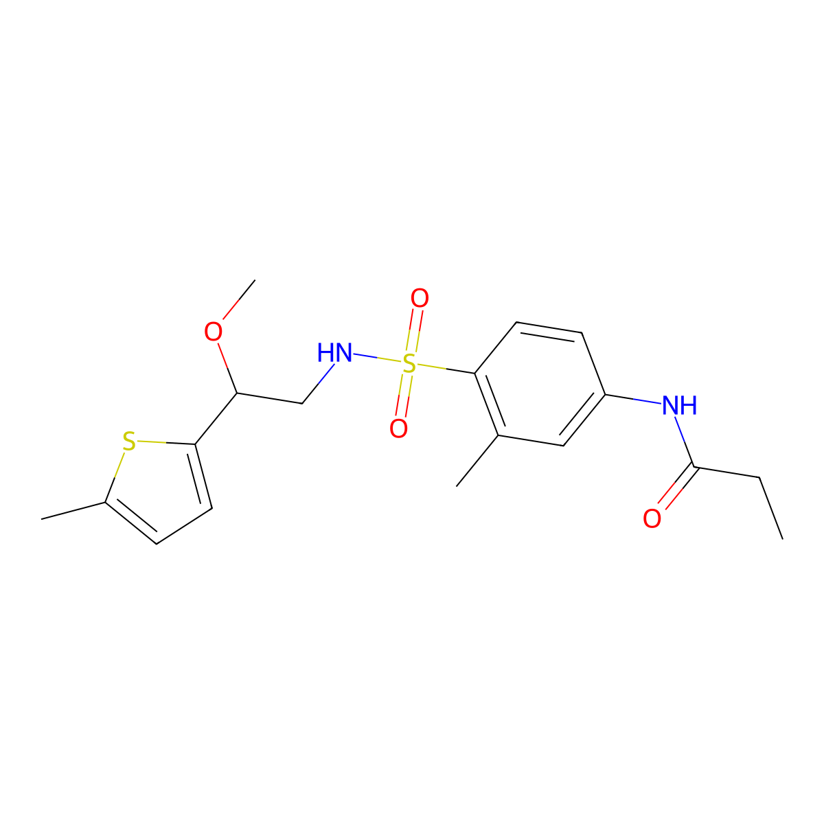 N-(4-(N-(2-methoxy-2-(5-methylthiophen-2-yl)ethyl)sulfamoyl)-3-methylphenyl)propionamide molecular structure, CAS 1797159-66-0