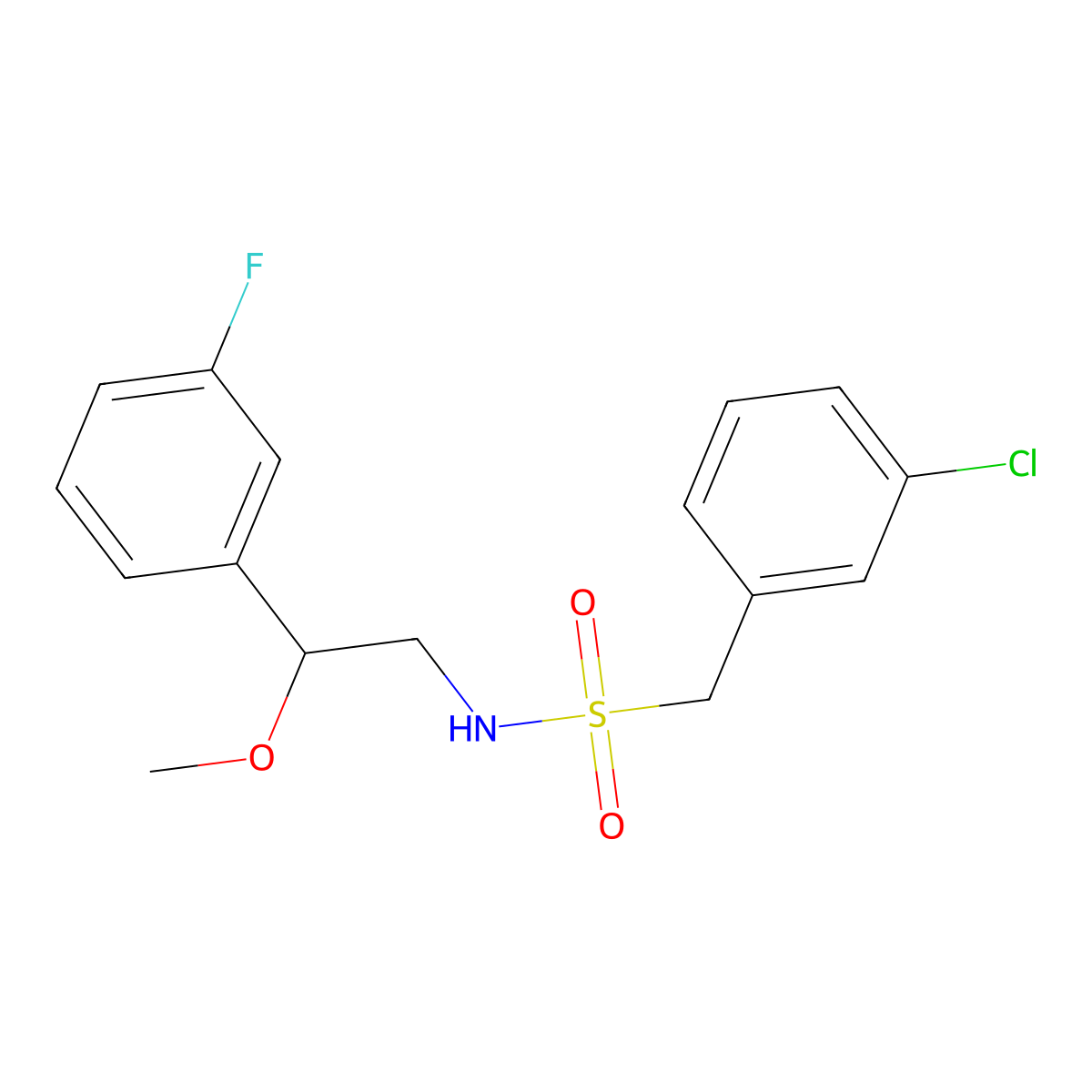 1-(3-chlorophenyl)-N-[2-(3-fluorophenyl)-2-methoxyethyl]methanesulfonamide molecular structure, CAS 1797159-85-3