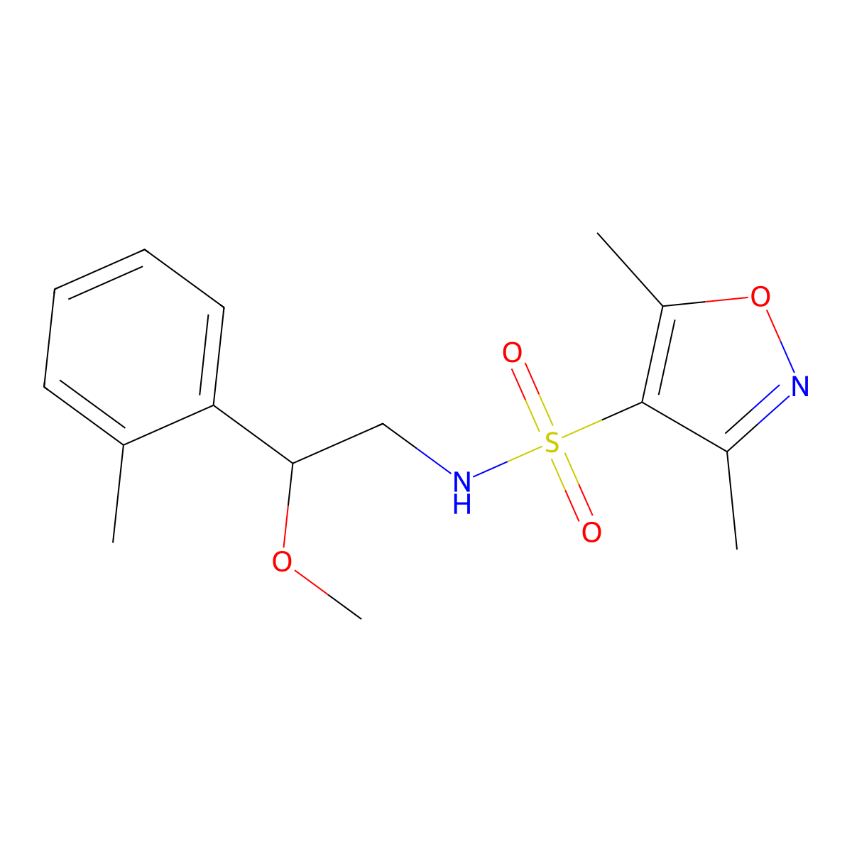 N-(2-methoxy-2-(o-tolyl)ethyl)-3,5-dimethylisoxazole-4-sulfonamide molecular structure, CAS 1797159-91-1