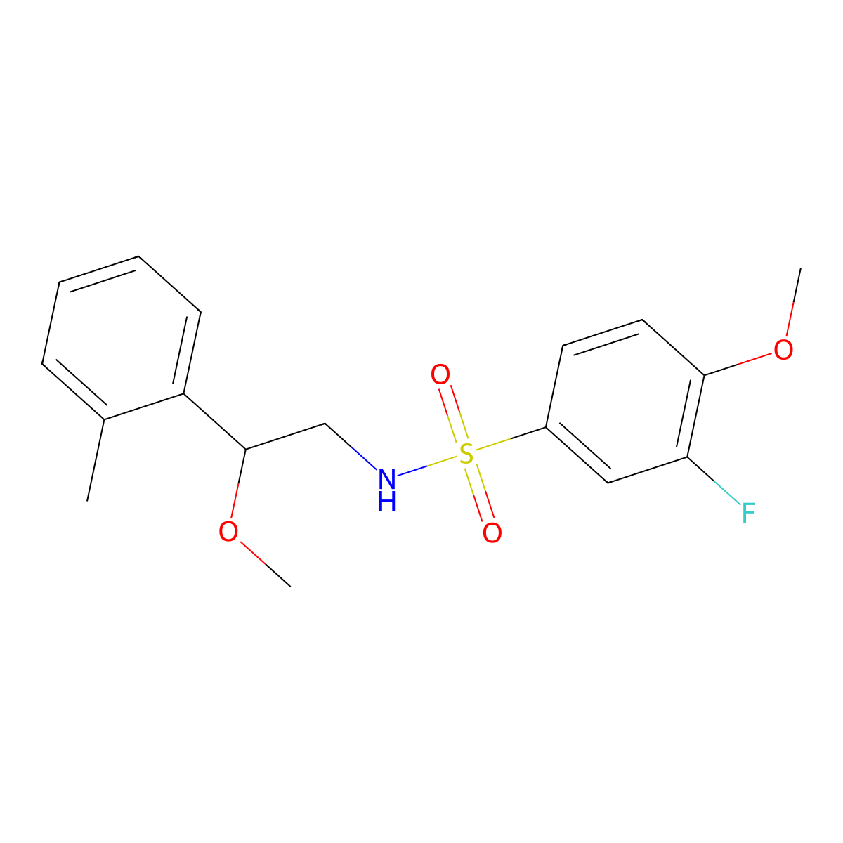 3-fluoro-4-methoxy-N-(2-methoxy-2-(o-tolyl)ethyl)benzenesulfonamide molecular structure, CAS 1797159-92-2