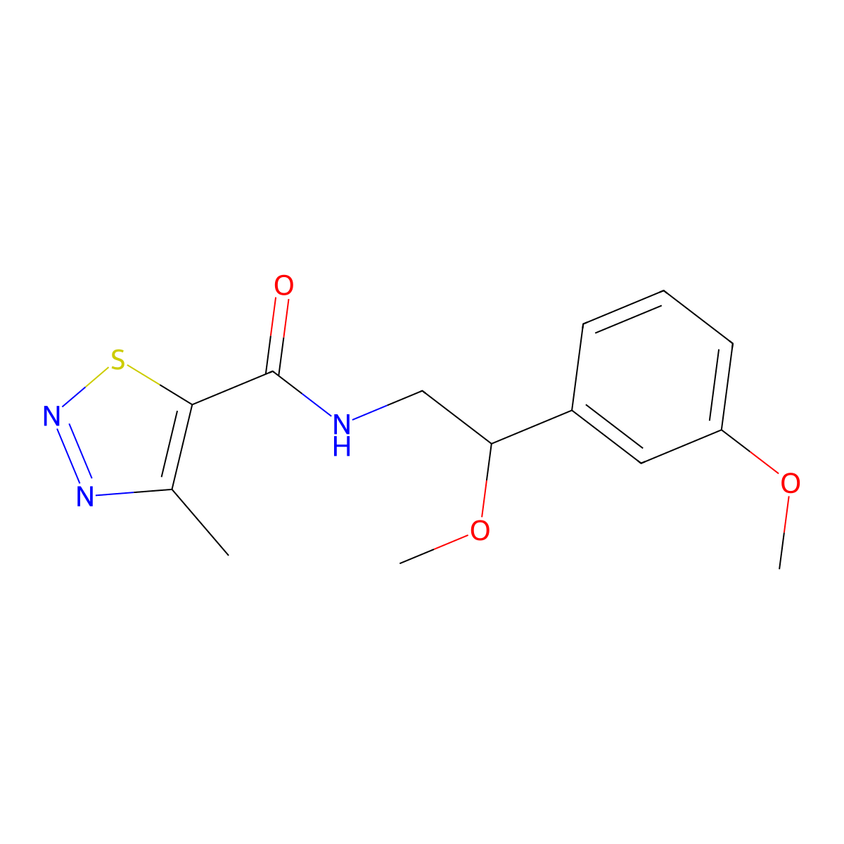 N-[2-methoxy-2-(3-methoxyphenyl)ethyl]-4-methyl-1,2,3-thiadiazole-5-carboxamide molecular structure, CAS 1797159-97-7