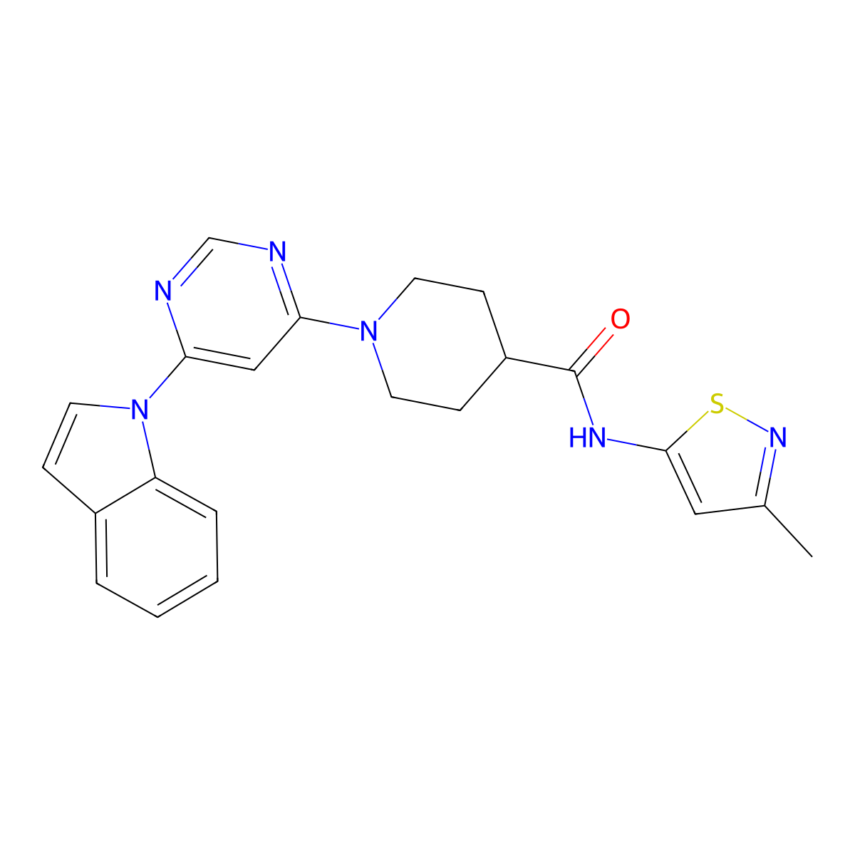 1-(6-(1H-indol-1-yl)pyrimidin-4-yl)-N-(3-methylisothiazol-5-yl)piperidine-4-carboxamide molecular structure, CAS 1797159-99-9