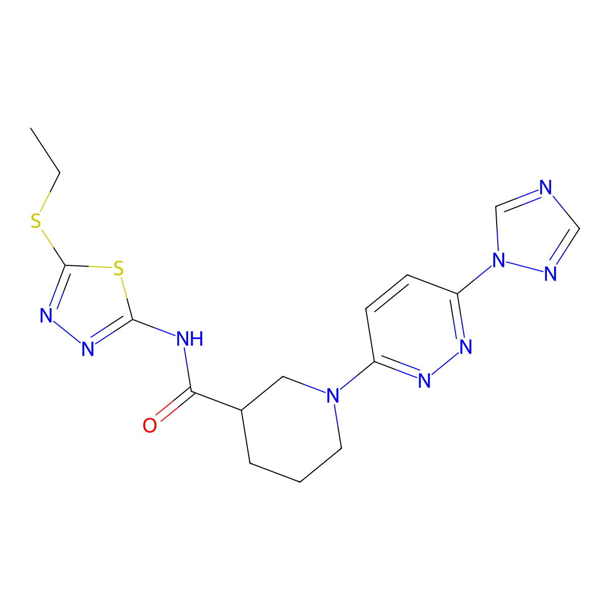 N-[5-(ethylsulfanyl)-1,3,4-thiadiazol-2-yl]-1-[6-(1H-1,2,4-triazol-1-yl)pyridazin-3-yl]piperidine-3-carboxamide molecular structure, CAS 1797160-05-4