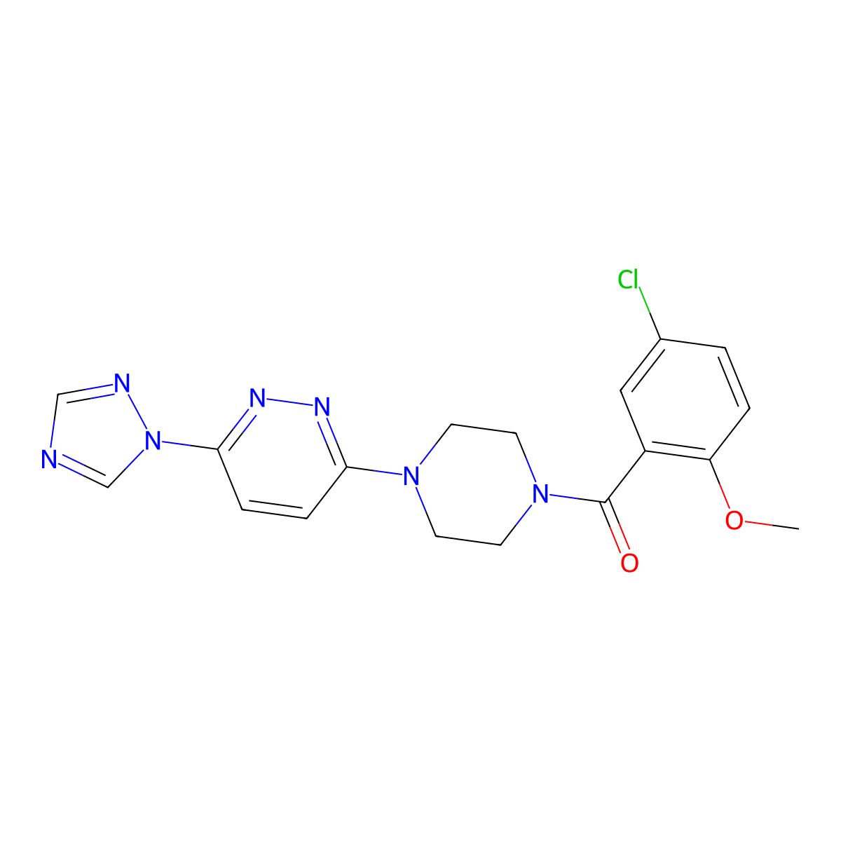 (4-(6-(1H-1,2,4-triazol-1-yl)pyridazin-3-yl)piperazin-1-yl)(5-chloro-2-methoxyphenyl)methanone molecular structure, CAS 1797160-22-5