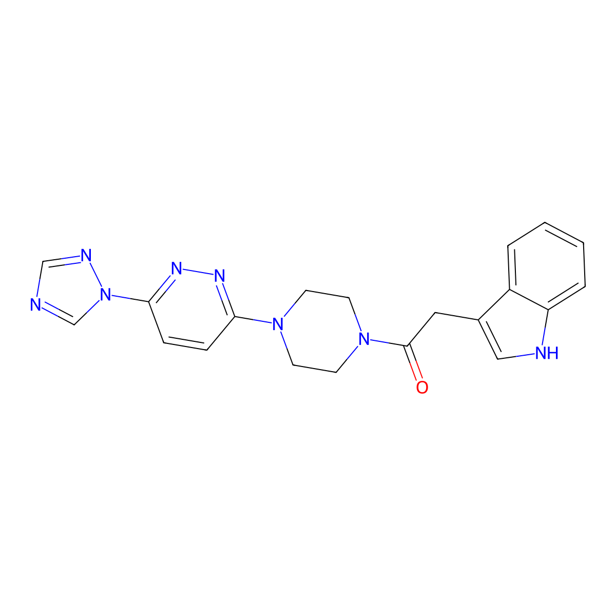 1-(4-(6-(1H-1,2,4-triazol-1-yl)pyridazin-3-yl)piperazin-1-yl)-2-(1H-indol-3-yl)ethanone molecular structure, CAS 1797160-29-2