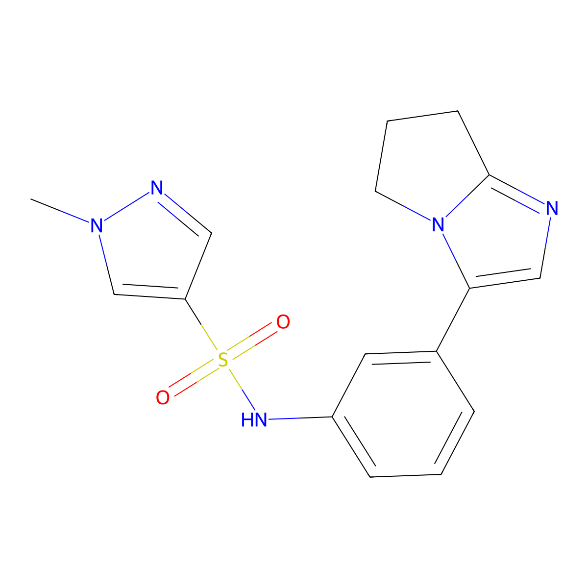 N-(3-(6,7-dihydro-5H-pyrrolo[1,2-a]imidazol-3-yl)phenyl)-1-methyl-1H-pyrazole-4-sulfonamide molecular structure, CAS 1797160-35-0