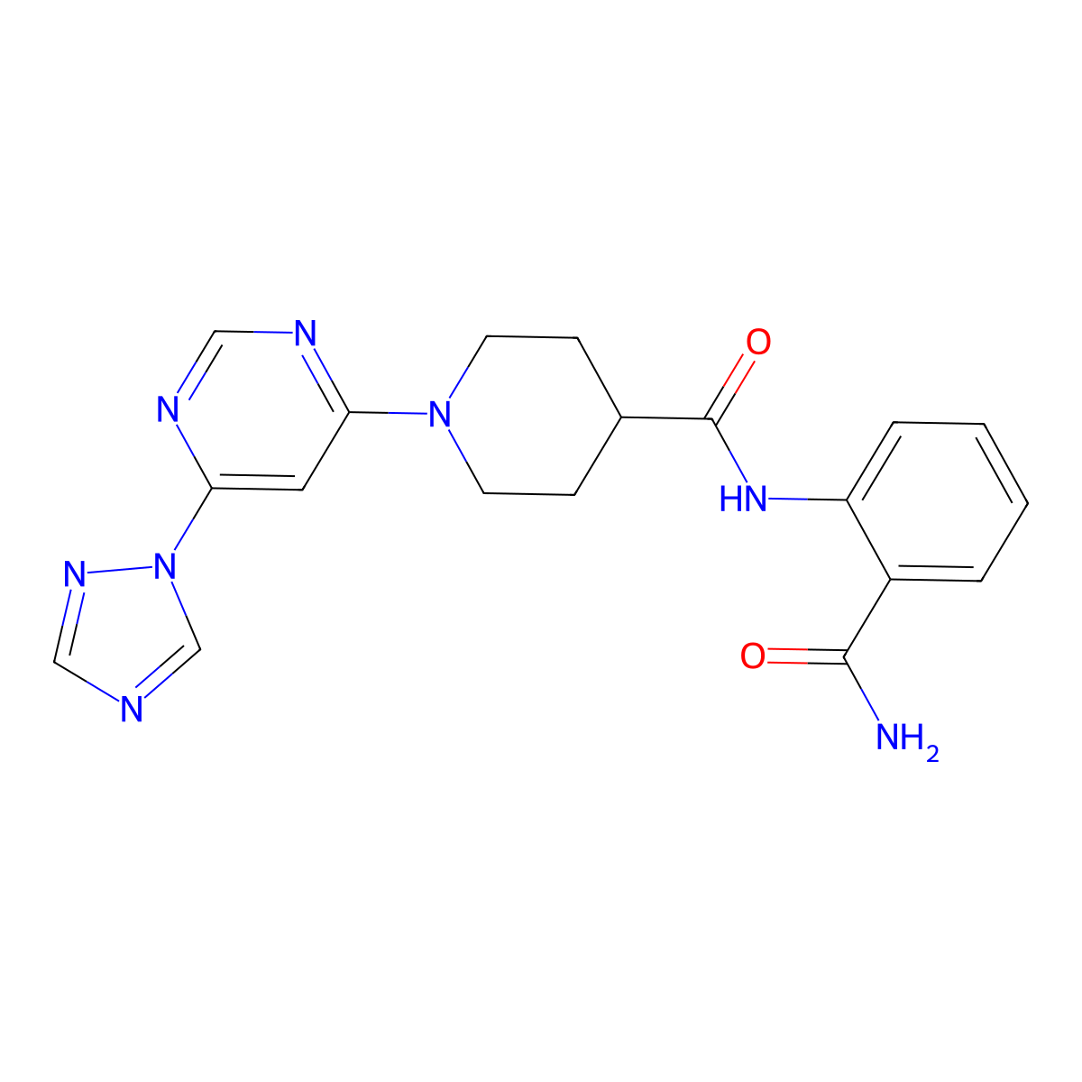 1-(6-(1H-1,2,4-triazol-1-yl)pyrimidin-4-yl)-N-(2-carbamoylphenyl)piperidine-4-carboxamide molecular structure, CAS 1797160-61-2
