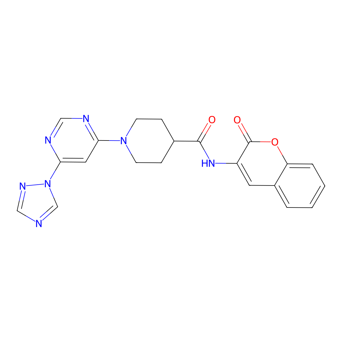 1-(6-(1H-1,2,4-triazol-1-yl)pyrimidin-4-yl)-N-(2-oxo-2H-chromen-3-yl)piperidine-4-carboxamide molecular structure, CAS 1797160-68-9