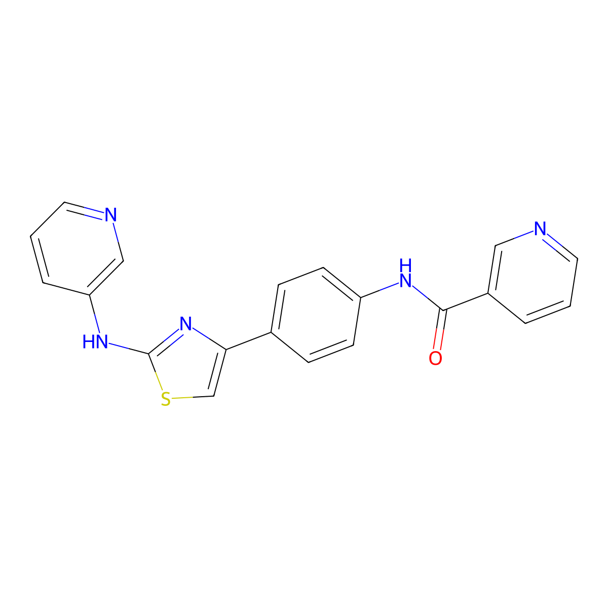 N-(4-(2-(pyridin-3-ylamino)thiazol-4-yl)phenyl)nicotinamide molecular structure, CAS 1797160-70-3