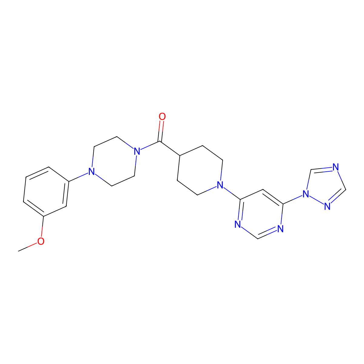 (1-(6-(1H-1,2,4-triazol-1-yl)pyrimidin-4-yl)piperidin-4-yl)(4-(3-methoxyphenyl)piperazin-1-yl)methanone molecular structure, CAS 1797160-71-4