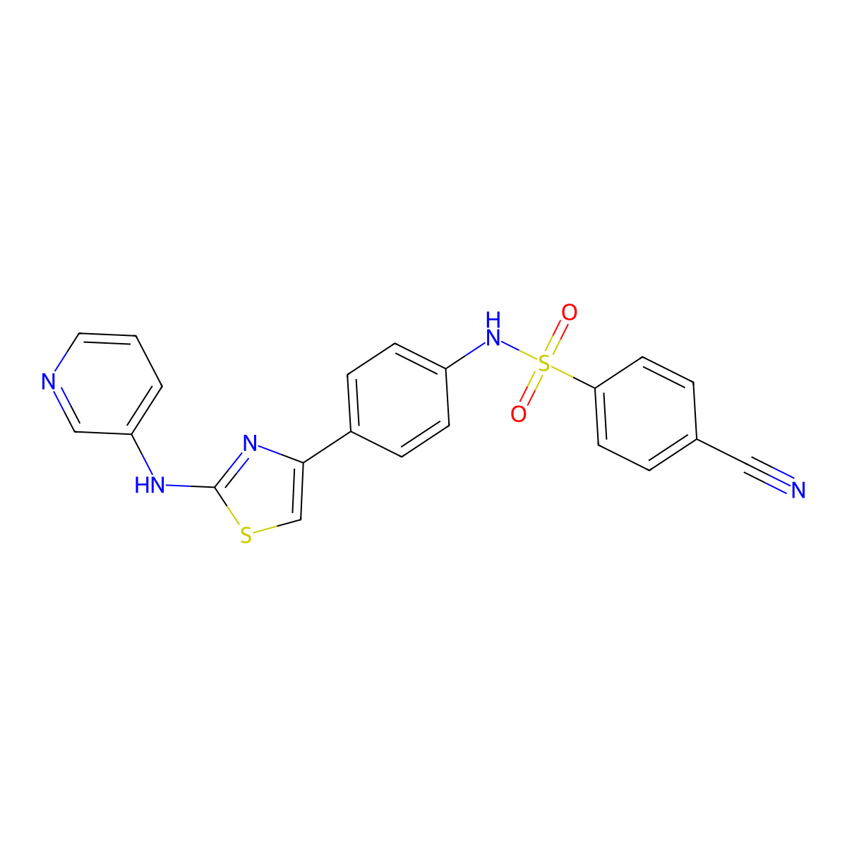 4-cyano-N-(4-(2-(pyridin-3-ylamino)thiazol-4-yl)phenyl)benzenesulfonamide molecular structure, CAS 1797160-76-9