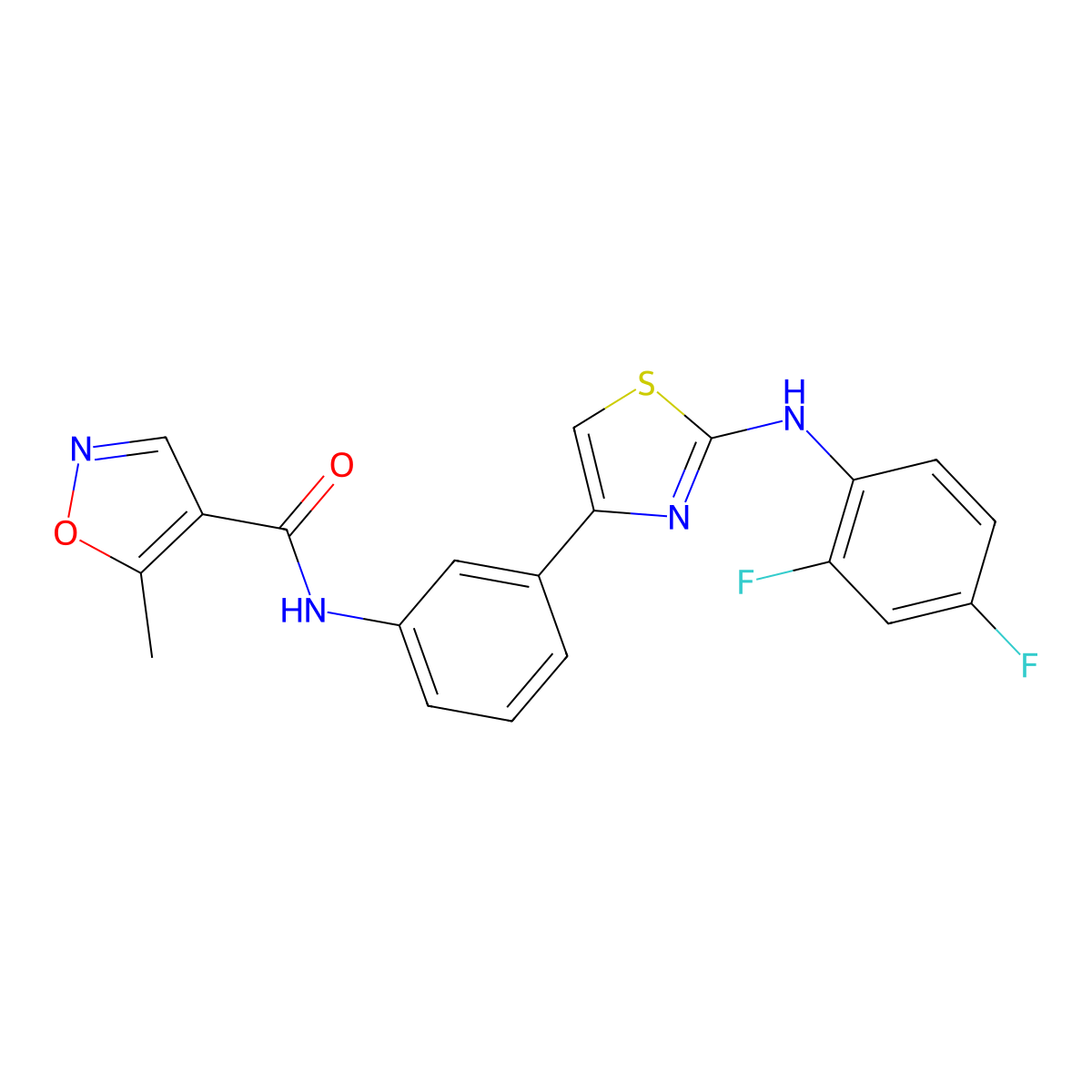 N-(3-(2-((2,4-difluorophenyl)amino)thiazol-4-yl)phenyl)-5-methylisoxazole-4-carboxamide molecular structure, CAS 1797160-78-1