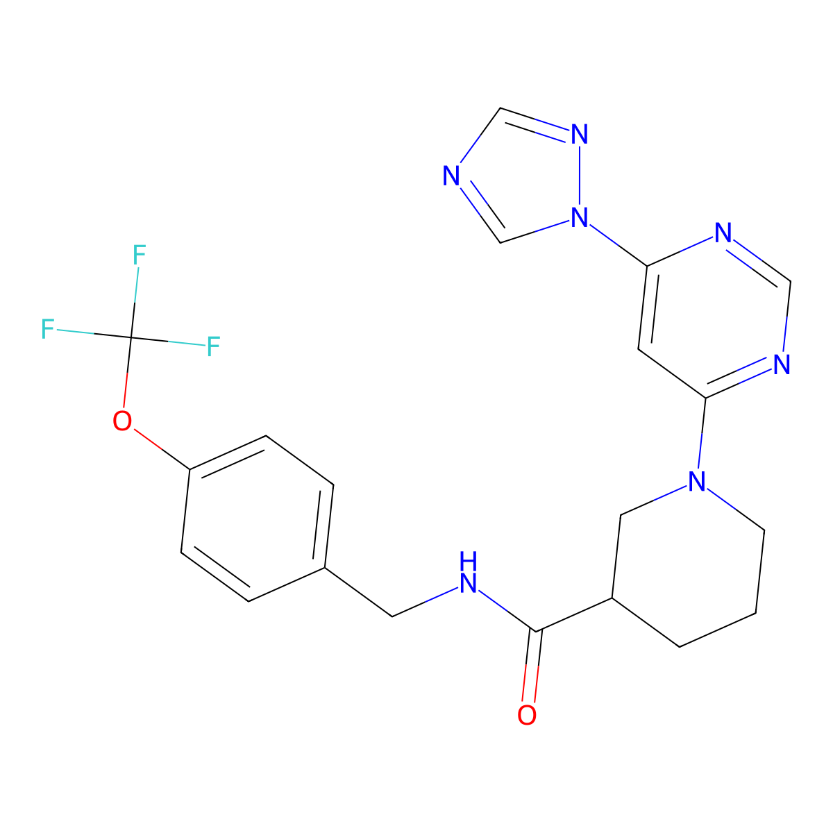 1-(6-(1H-1,2,4-triazol-1-yl)pyrimidin-4-yl)-N-(4-(trifluoromethoxy)benzyl)piperidine-3-carboxamide molecular structure, CAS 1797160-82-7