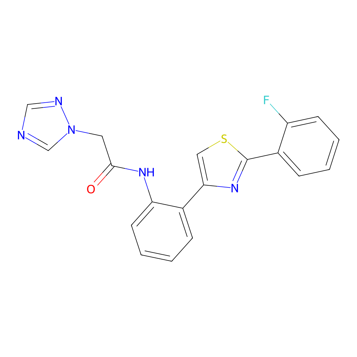 N-(2-(2-(2-fluorophenyl)thiazol-4-yl)phenyl)-2-(1H-1,2,4-triazol-1-yl)acetamide molecular structure, CAS 1797160-85-0