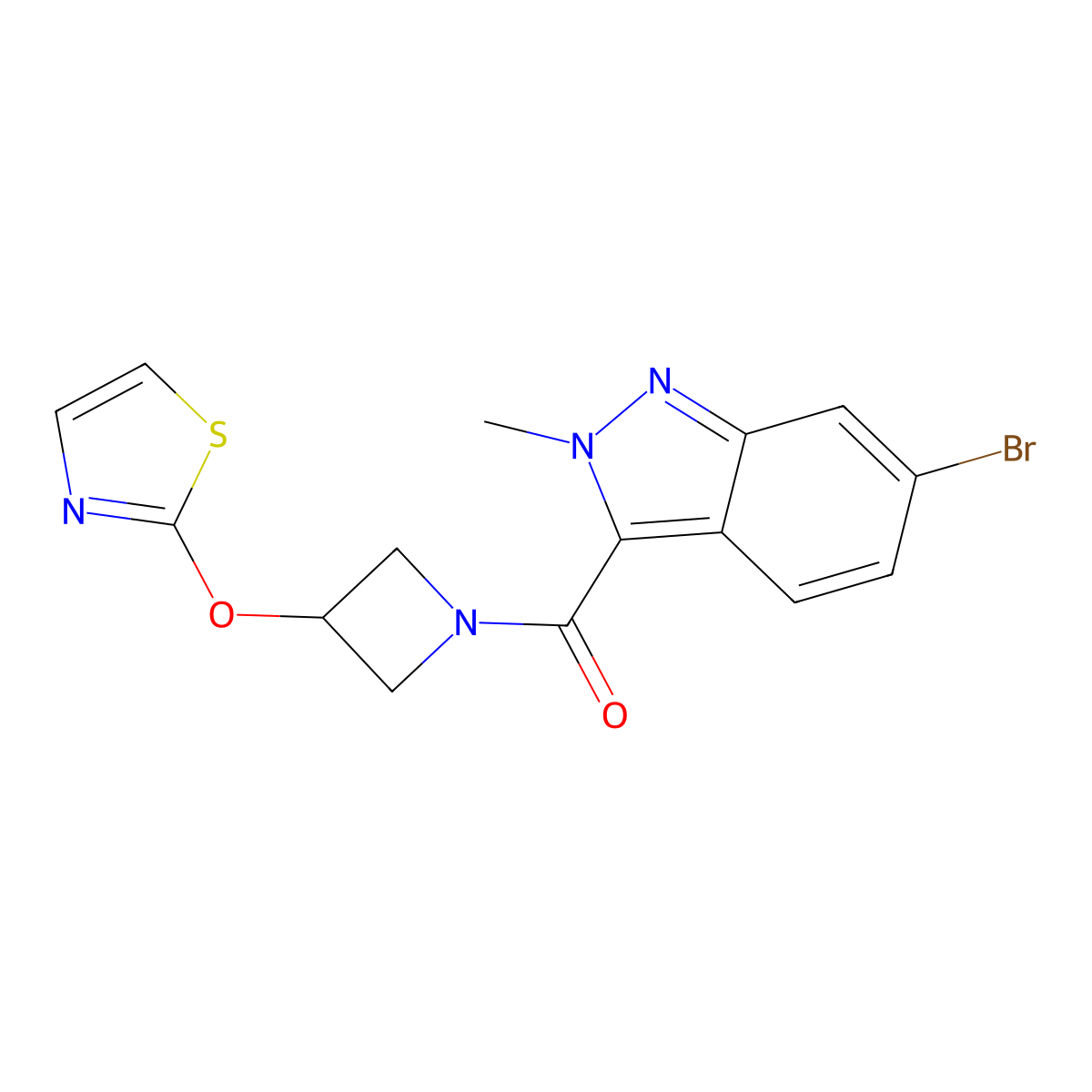 (6-bromo-2-methyl-2H-indazol-3-yl)(3-(thiazol-2-yloxy)azetidin-1-yl)methanone molecular structure, CAS 1797161-09-1
