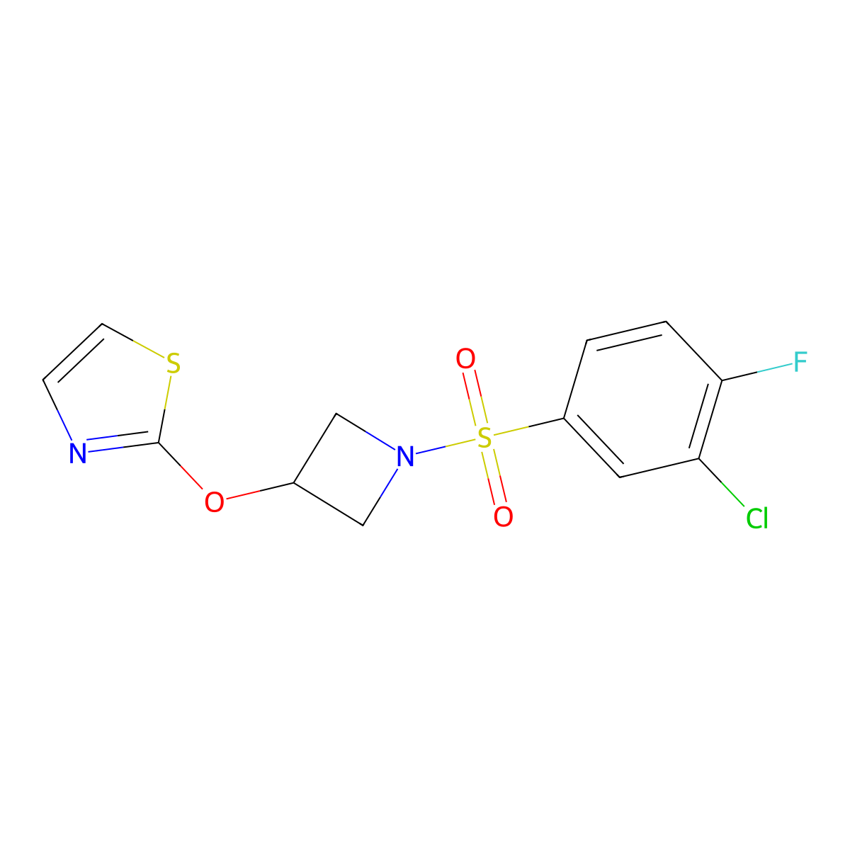 2-((1-((3-Chloro-4-fluorophenyl)sulfonyl)azetidin-3-yl)oxy)thiazole molecular structure, CAS 1797161-21-7