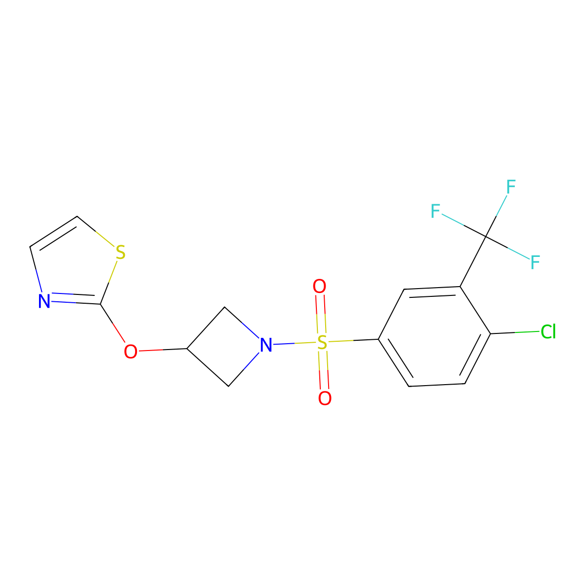 2-((1-((4-Chloro-3-(trifluoromethyl)phenyl)sulfonyl)azetidin-3-yl)oxy)thiazole molecular structure, CAS 1797161-23-9