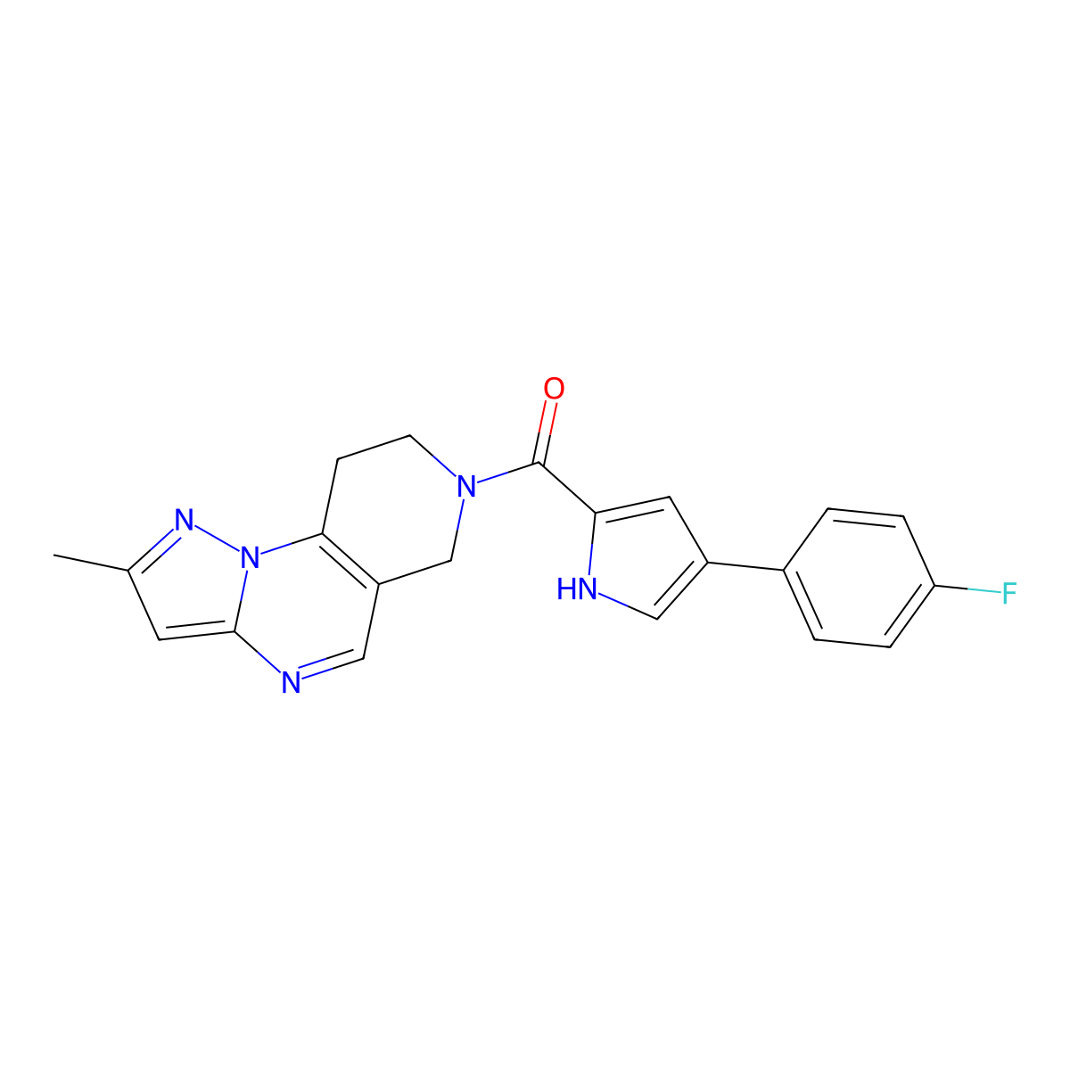 (4-(4-fluorophenyl)-1H-pyrrol-2-yl)(2-methyl-8,9-dihydropyrazolo[1,5-a]pyrido[3,4-e]pyrimidin-7(6H)-yl)methanone molecular structure, CAS 1797161-27-3